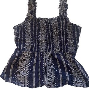 Old Navy Navy Blue and White Patterned Blouse